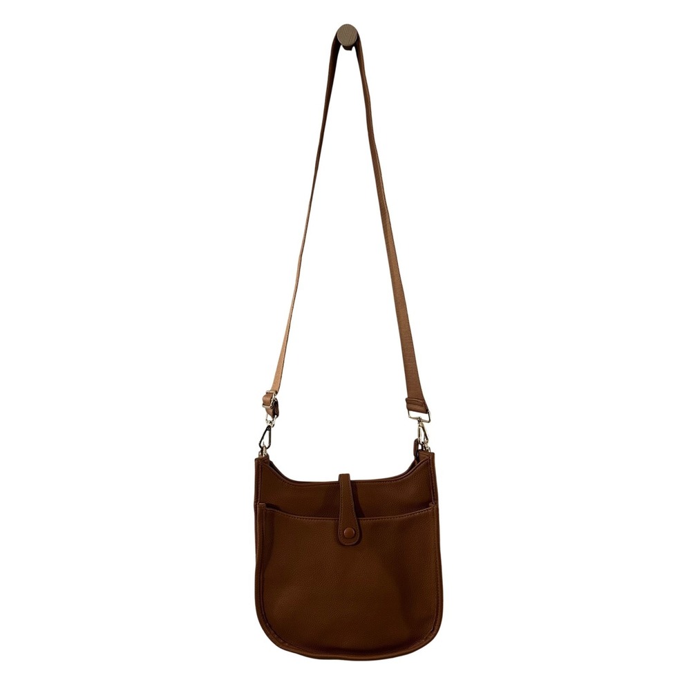 Ah-dorned Camel Pebbled Vegan Leather Crossbody Messenger Bag Gold Hardware